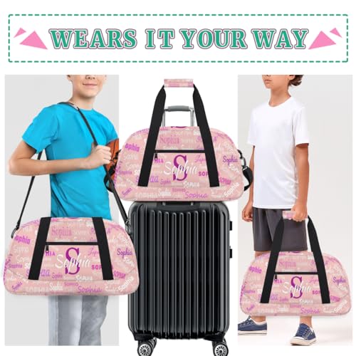 Custom Dance Bag for Girls with Name, Light Pink Background | Personalized Kids Gym Bag Customized Travel Sports Duffel Bag Name - color: Color 23