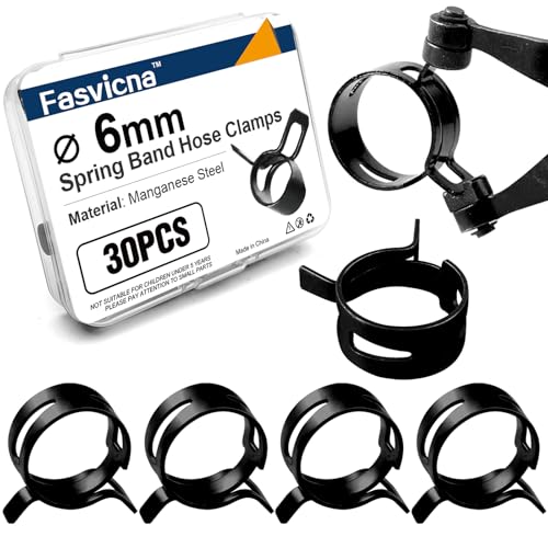 6mm (0.24") Spring Band Hose Clamps, 30 Pack Small Hose Clamps for 5.5-6.5mm OD Fuel Line, Garden Watering Tubes, Air Tubes & Vacuum Hose - size: 6mm