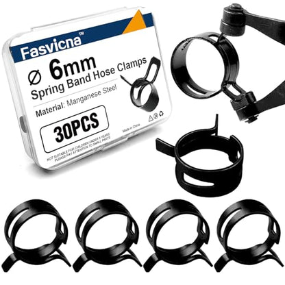 6mm (0.24") Spring Band Hose Clamps, 30 Pack Small Hose Clamps for 5.5-6.5mm OD Fuel Line, Garden Watering Tubes, Air Tubes & Vacuum Hose - size: 6mm