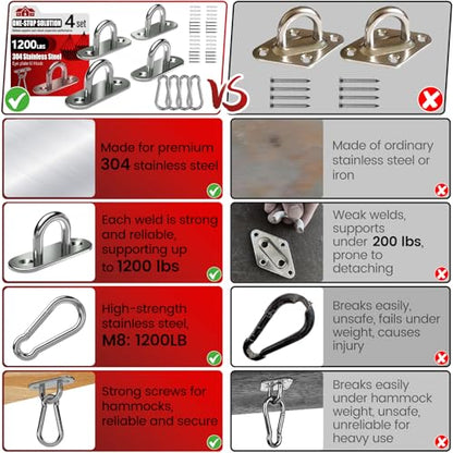 sprookber 304 Stainless Steel Pad Eye Snap Hooks, M8 Heavy Duty Ceiling Hooks, 1200 lb Capacity Hammock Swing Hanging kit, Plant Hangers, Marine Hardware Staple Hook Loop with Screws, Set of 8 - size: 3.15 inch, style: Oval