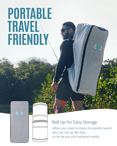 ZLX 11'6"x35" Ultra Wide Inflatable Stand Up Paddle Board | Stable Non-Slip Deck Pad, Unique Fin System, Premium SUP Accessories & Backpack - Upgraded Pump for Adults, All Skill Levels - color: Light Blue