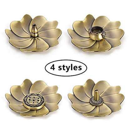 Sakura Flower Incense Holder, 5PCS Bronze Incense Burner Holder with Silk Pouch, Bowl-Shape, Lotus Multihole, Cone Shape and Gourd-Shape Ash Catcher Yoga Room Living Room Bedroom Home Fragrance - color: Bronze, 5 Pcs