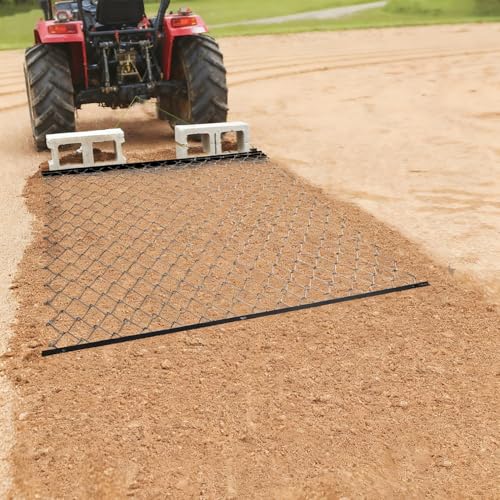 Drag Harrow Net 4 x 5 FT for ATV/UTV/Tractor, Heavy Duty Chain Harrow with Wire Rope for Weight Securing, Lawn Tractor Attachment for Gravel Driveway, Farm Soil Leveling & Ground Grading