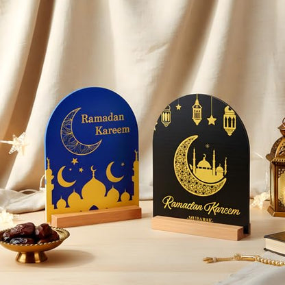 Geelin Ramadan Kareem Iftar Decorations Suhoor and Iftar Duas Sign for Home Eid Mubarak Table Decor Islamic Decoration Gift Eid Mubarak Acrylic Sign Islamic Tabletop for Desk Shelf Living Room