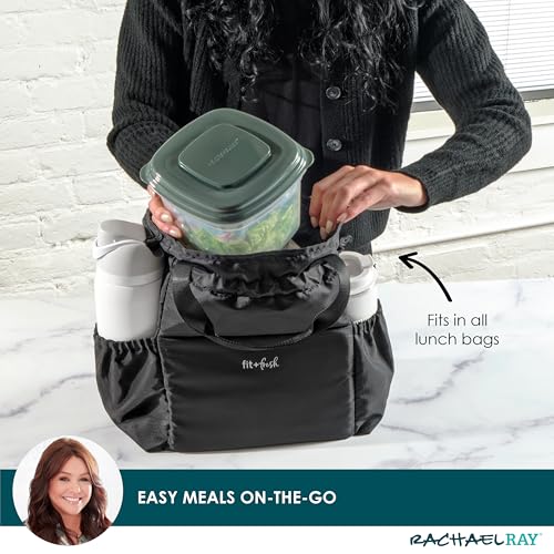 Rachael Ray Salad Container For Lunch, Salad Lunch Container For Adults, Salad Bowl Kit With Compartments For Salad Dressing & Toppings, Includes Ice Pack - color: Deluxe Salad Set, Green