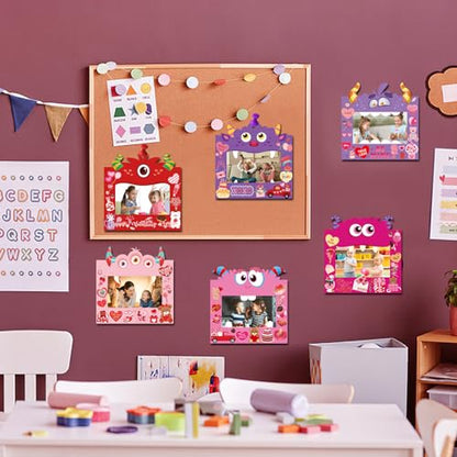 NOVWANG Picture Frame Craft Kit, 30 Pack Valentine's Day DIY Photo Frame, Monster Design, 6.7 inches/17 cm, Multicolour - Valentine's Day Style - color: Pink