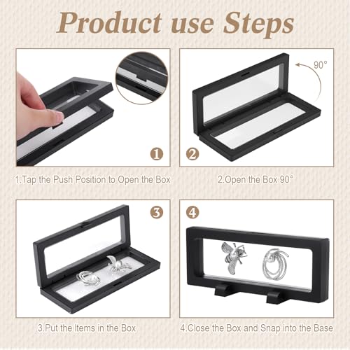 Harloon 12 Pcs 3D Floating Display Case Floating Frame Display Holder Stand Challenge Coin Jewelry Frame Box for AA Medallions Fossil Rock Gemstones Specimen(Black,7 x 2.8 x 0.8 Inch,Square Base) - color: Black, size: 7 x 2.8 x 0.8 Inch, style: Square Bas