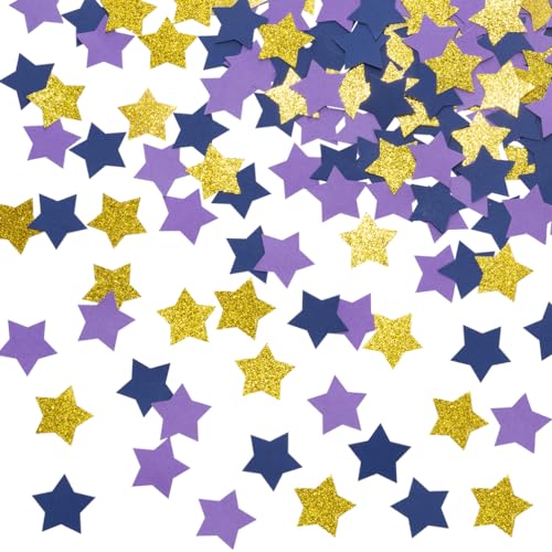 Purple Blue and Gold Star Confetti Table Decoration for Graduation Eid Ramadan Birthday Retirement Party,1.2 inch in Diameter,200 Counts - color: Gold Blue and Purple