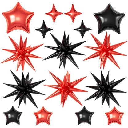 Red Black Star Balloons,16Pcs 22/18/10 Inch Foil Casino Prom Decor - color: Red Black