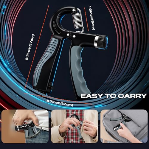 Grip Strength Trainer - Adjustable Resistance 11-132lbs/5-60kg Hand Gripper & Forearm Strengthener Device with Smart Counter for Sports & Rehab - color: black grey