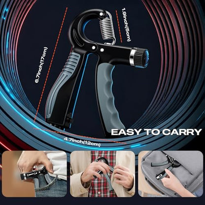 Grip Strength Trainer - Adjustable Resistance 11-132lbs/5-60kg Hand Gripper & Forearm Strengthener Device with Smart Counter for Sports & Rehab - color: black grey