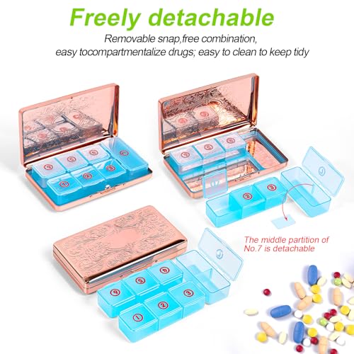 Pill Organizer with 3 Compartments 7 Day Metal Pill Box for Fish Oil/Food Supplements Travel Pill Box. (Rectangle-Pink, Large Rectangle) - color: Rectangle-pink