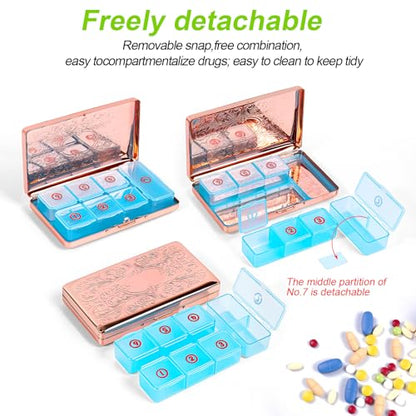 Pill Organizer with 3 Compartments 7 Day Metal Pill Box for Fish Oil/Food Supplements Travel Pill Box. (Rectangle-Pink, Large Rectangle) - color: Rectangle-pink