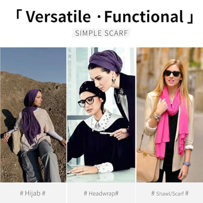 Muslin Hijab Scarf for Women Long Headscarves Solid Head Wraps Soft Pashminas Shawls - color: Purple Muslim Hijab Scarf