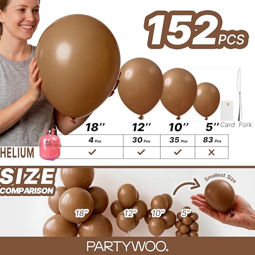 PartyWoo 브라운 풍선 152피스 다양한 사이즈 45.7cm(18인치), 30.5cm(12인치), 25.4cm(10인치), 12.7cm(5인치) 보헤미안 뉴트럴 가을 커피 탠 풍선 아치 키트 화환 생일 소년 베이비 샤워 정글 사파리 가을 파티 장식 브라운-F09 - color: 브라운-f09