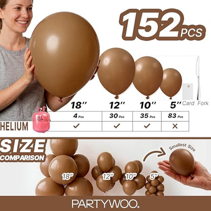PartyWoo 브라운 풍선 152피스 다양한 사이즈 45.7cm(18인치), 30.5cm(12인치), 25.4cm(10인치), 12.7cm(5인치) 보헤미안 뉴트럴 가을 커피 탠 풍선 아치 키트 화환 생일 소년 베이비 샤워 정글 사파리 가을 파티 장식 브라운-F09 - color: 브라운-f09