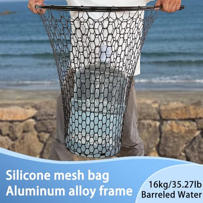 All Metal Telescoping Rubber Fishing Net with Handle Length: 59" Depth:19.7" Hoop: 26"x18" Large Silicone Fish Landing Net Pier/Kayak/Fishpond/Saltwater/Salmon Extendable Fishing Gear - color: Black