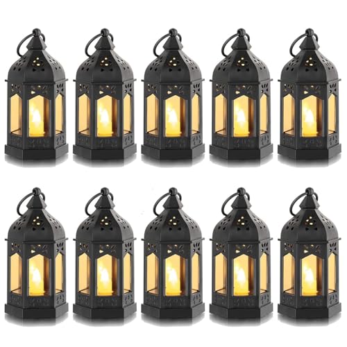 Hewory 10PCS Black Mini Halloween Lanterns for Centerpieces with LED Candle - color: Black, size: 10PCS