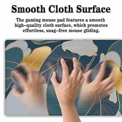 Mouse Pad for Women Gold Blue Desktop Pad Gaming Mouse Pads Large Mousepad Office Pad Waterproof Non-Slip Rubber Base 35.4" X 15.7" for Game Office, Precious Leaves of The Jungle - color: Precious Leaves