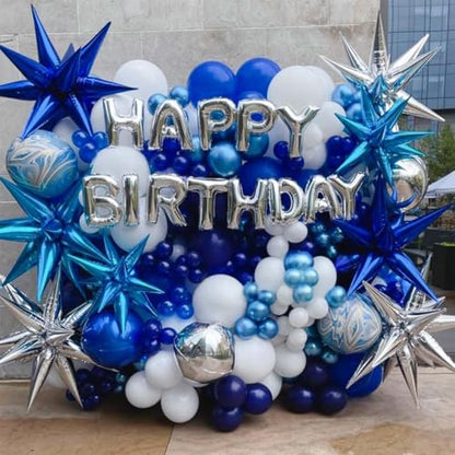 Blue Silver Star Balloons, 6PCS 22 Inch Foil Explosion Star Balloons - color: Dark Blue Silver Blue