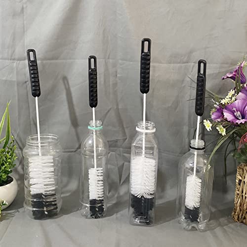 Bottle Brushes Thin Long Handle X 4, Utility Skinny Wire Cleaner Set Big Small, Bendable Flexible for Cleaning Narrow Neck Water, Beer, Wine, Baby Bottles, Pipes, Tubes, Hoses, and Flasks