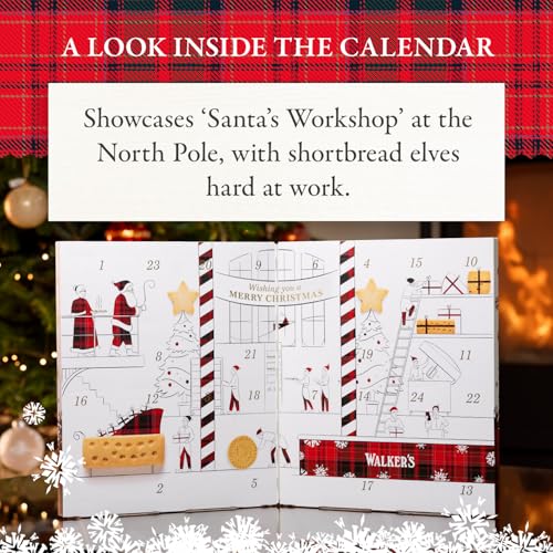Walker’s 2025 Advent Calendar with Shortbread Cookies from Scotland - 24 Count (10.4 oz) - Limited Edition Cookie Box with Christmas Cookies in Various Shapes and Flavors - size: Pack of 1