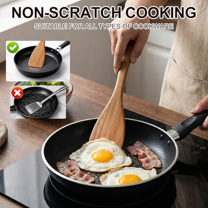 6 Pack Acacia Wood Spatula Set Non Toxic Kitchen Utensils for Cooking Spoon | Flat Wooden Wok Spatula Spurtle Kitchen Spoon Slotted Turner Scraper Bamboo Cooking Utensil Set Fish Egg Flipper Spatulas - color: 6Pcs-Utensils