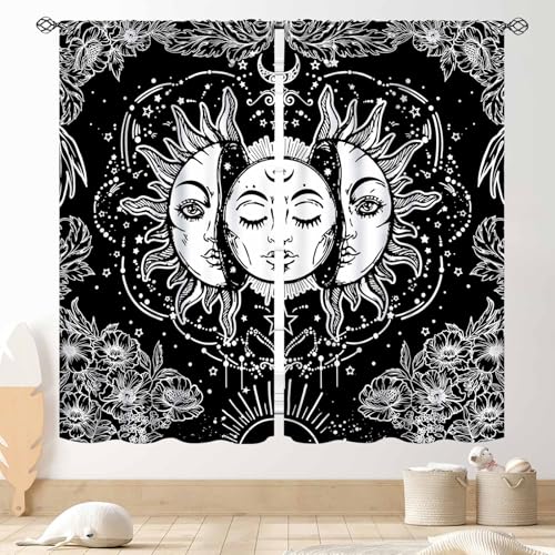 Sun Moon Curtains, Boho Celestial Gothic Witchy Hippie Mandala Cosmos Sun Stars Mystic Constellation Aesthetic Tarot Window Drapery for Bedroom Living Room Kitchen Bathroom 2 Panels, 42"x54" Inch - color: Celestial-02, size: 21"W x 54"L (Pack of 2)