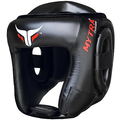 Mytra Fusion Boxing Headgear MMA Headgear Martial Arts Sparring Gear Headgear for Kickboxing, Muay Thai and Karate Training (Black, S/M)