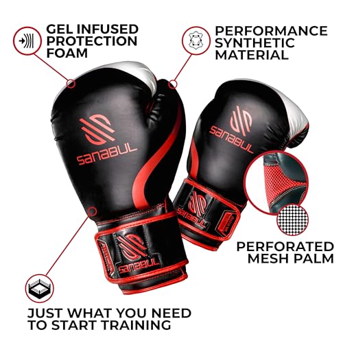 Sanabul Essential Gel Boxing Gloves for Men & Women, Kickboxing MMA, Muay Thai Gloves and Heavy Bag Training Punching & Sparring - color: Black/Red, size: 8 oz