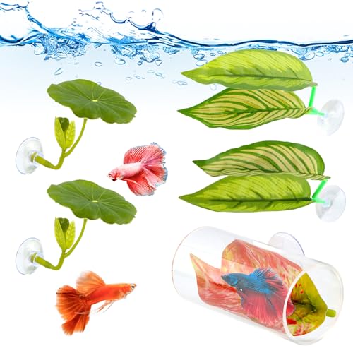Betta Hammock & Hideout Set – 5PCS Soft Plants & Acrylic Tube Tunnel for Betta Tank