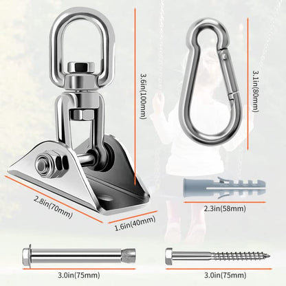 360 Rotating Hammock Hanging Kit - Heavy Duty Stainless Steel 1000 lb Loading Hammock Hooks for Trapeze, Yoga, Boxing Bag, Hammock Chair, Porch - style: Swing Hook