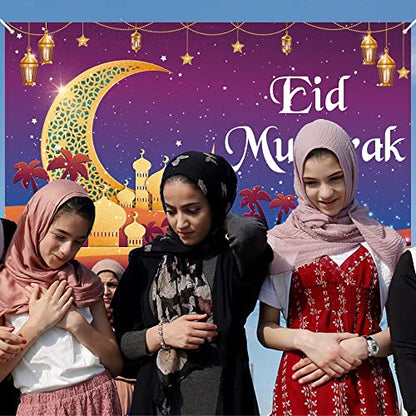 Eid Mubarak Photography Backdrop, Eid Mubarak Party Decorations, Ramadan Mubarak Backdrop Background for Islam Ramadan Party Supplies Banner Photo Booth Prop(6x3.6ft)