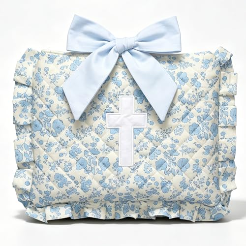 Honoson Quilted Bible Cover Case Book Sleeve,Blue Floral Cross - style: Blue Floral Cross