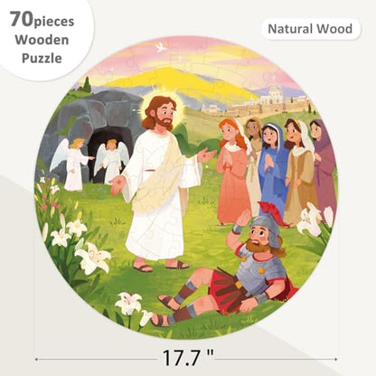 Wooden Easter Puzzle for Kids Ages 3-5, 70 Piece 17.7x17.7 Inches Round Floor Puzzles for Kids Ages 4-8, Bible Themed Christian Religious Easter Gifts for 3 4 5 6 Year Old