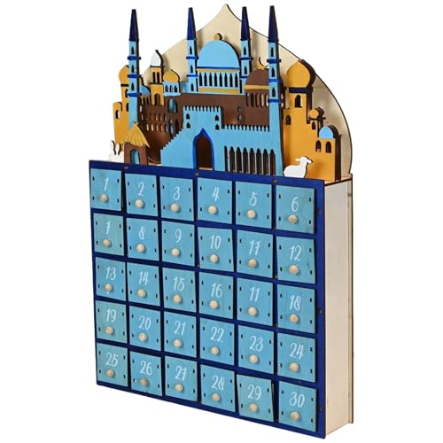 30-Drawer Wood Ramadan Advent Calendar With Led Lights, Eid Festival Decor, Muslim Style Religious Decoration, 11 X 2.2 X 15.4 In Countdown Calendar, Bedroom Table Lamp