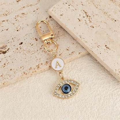 XGALBLA Small Evil Eye Keychains Initial Letter Key Chains for Women Men Car Key Bag Purse Charm- Good Luck Amulet Protection - color: Evil Eye 2-a