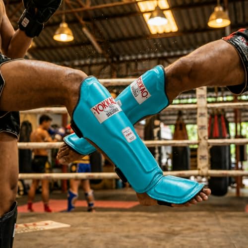 YOKKAO Matrix Muay Thai Kickboxing MMA Shin Guards with Knee Guards - color: Tiffany, size: Large