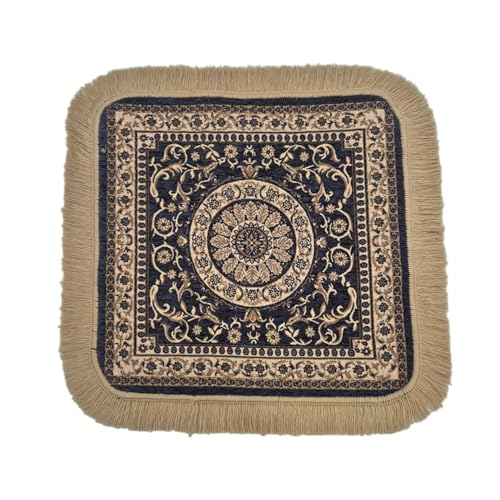 Soft Chenille Prayer Mat | Traditional Mandala Floral Pooja Aasan with Golden Fringes | Multipurpose Square Rug for Meditation, Yoga, Puja Room & Home (Grey, 2x2 Feet) - color: Grey, size: 2x2 Feet