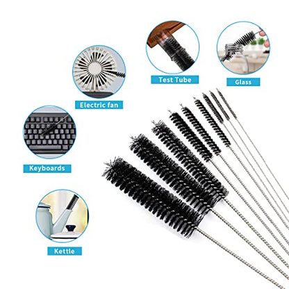 10PCS Flexible Drain Brush Straw Cleaner Brush Set,Pipe Cleaners Brush,61Inch Stainless Steel Double-Ended Hose Brush 8.2Inch Nylon Long CPAP Tube Cleaning Brush for Home Kitchen Sink Plumbing - color: Black