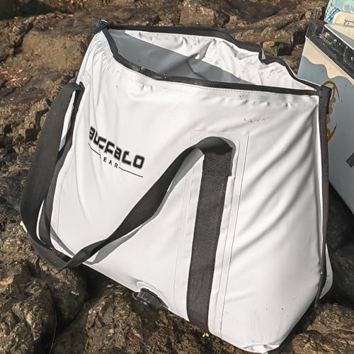 Buffalo Gear Insulated Fish Cooler - 27.5QT 58QT Waterproof Flat Bottom Bag, Leakproof and Fishing Kill Bag - color: White-27.5QT