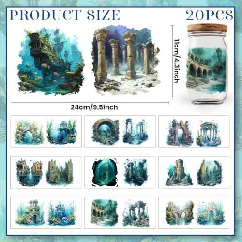 20 Pcs Ocean Empire UV DTF Cup Wraps, 4.3 x 9.4 Inch Ocean Thmem UV DTF Transfer Stickers Waterproof Rub on Transfer Decals for 16OZ Glass Bottle Vase Furniture Crafts - style: Ocean Empire