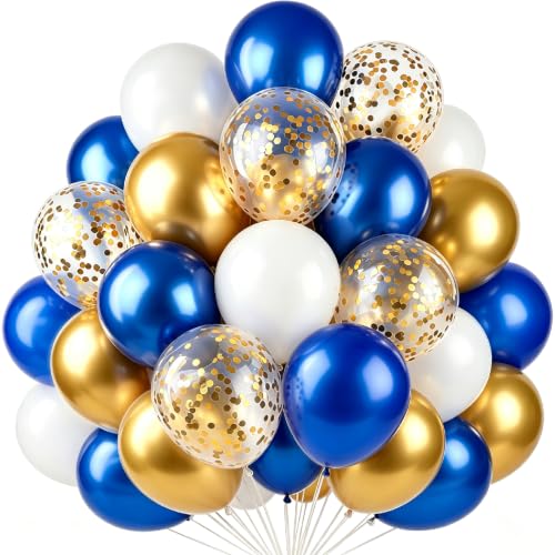 Royal Blue and Gold Balloons, Blue and Gold Graduation Decorations - color: Royal Blue Gold and White