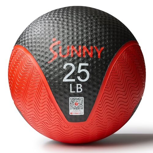 Sunny Health & Fitness 10 LB Medicine Ball with Premium Dual Textured Grip | 4-30LB Weighted Rubber Medicine Ball, Bouncing Wall Ball, Slam Ball Workouts, Throws Squats Core Strength Training - size: 25 LB