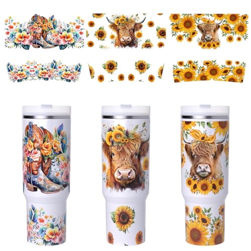 6 PCS Colorful Cow UV DTF Stickers, UV DTF Cup Wrap for 40oz | Vibrant washable UV DTF cup wrap transfers with strong adhesion for glass cups, mugs and smooth hard surfaces - style: Colorful Cow
