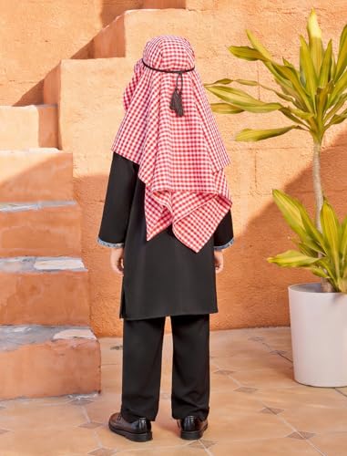 IWEMEK 4PCS Toddler Baby Boys Muslim Outfit Kaftan Thobe Pants Arabic Islamic Abaya Dubai Robe Prayer Clothes with Head Scarf - color: Black, size: 2-3T