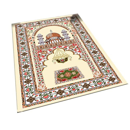 Muslim Prayer Rug Turkish Islamic Prayer Mat Thick Praying Carpet Janamaz Sajjadah Namaz Seccade Arabic Prayer Rug for Eid Ramadan - color: Beige