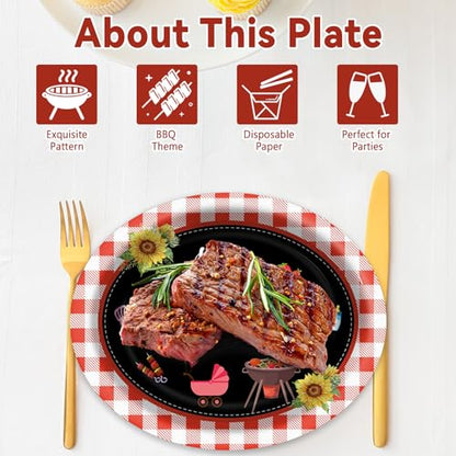 Qyeahkj BBQ 타원형 종이 접시 50개, 대형 27.9cm(11인치) 일회용 바비큐, 여름 파티 장식, It's a Baby Q 용품, BBQ 모임, 피크닉 파티, 식기 세트를 위한 선물 - style: BBQ