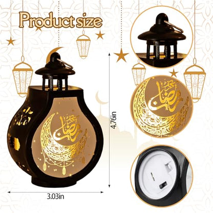 ABTOLS 2 Pieces Ramadan Lantern Decoration，Mini LED Eid Mubarak Moon Lamp Ramadan Hanging Candle Lantern Black Islamic Muslim Light Lantern for Home Tabletop Decor Creative Party Supplies