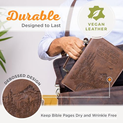 Christian Art Gifts Men's Classic Bible Cover On Wings Like Eagles Mountain Isaiah 40:31, Brown Faux Leather, Large - size: Large